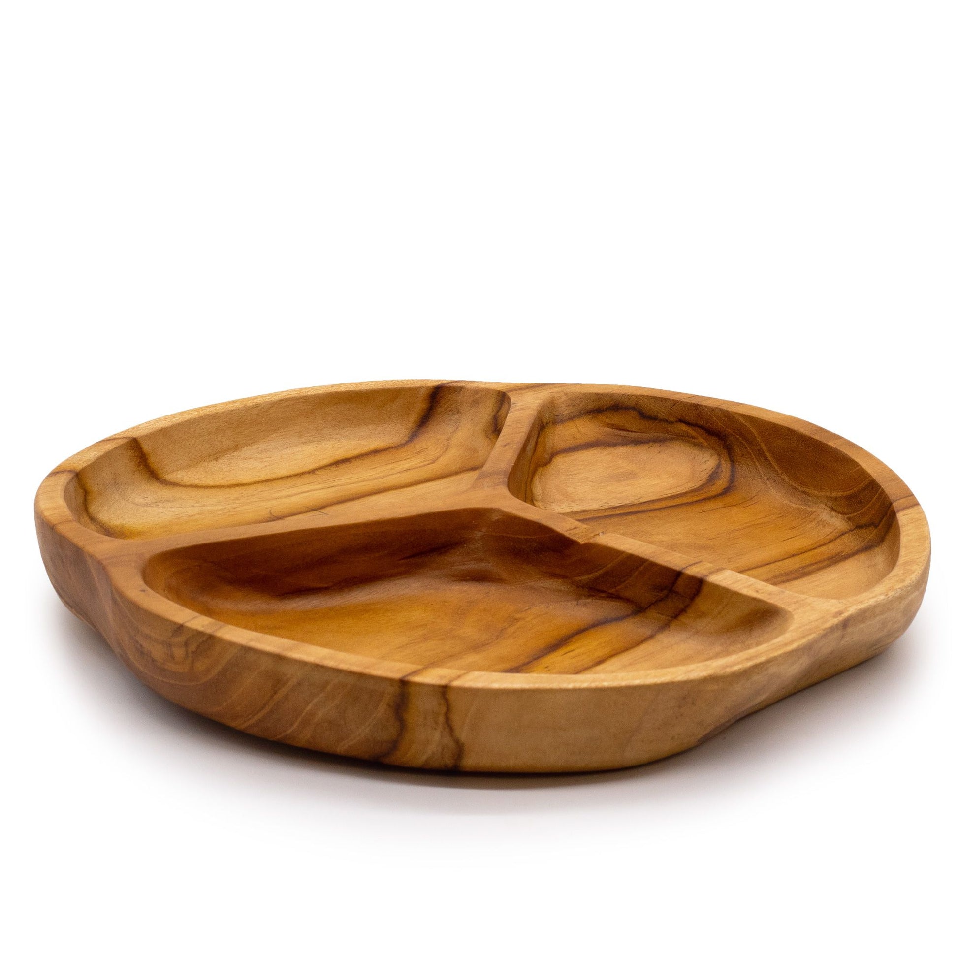 Teak wood fruit bowl with three divided sections for serving | WoodenLandia