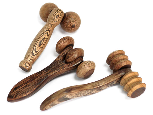 Wooden hand massage roller with three wooden balls | WoodenLandia