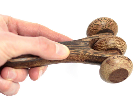 Wooden hand massage roller with three wooden balls | WoodenLandia