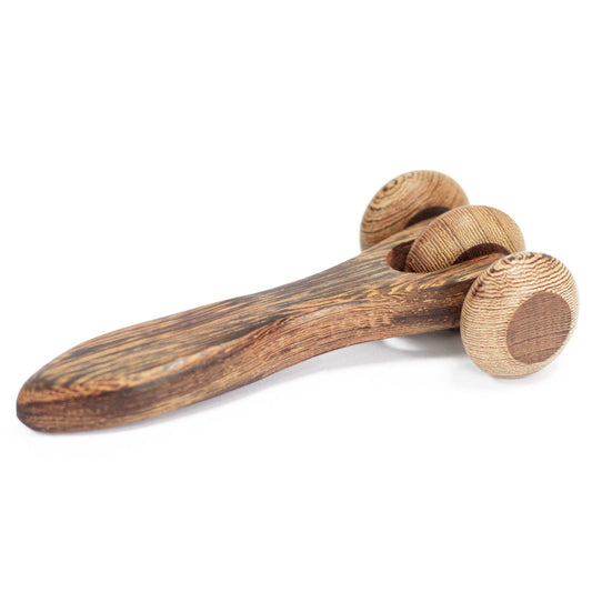 Wooden hand massage roller with three wooden balls | WoodenLandia