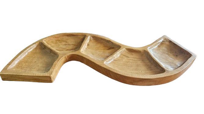 Wooden wavy tray with divided sections  | WoodenLandia